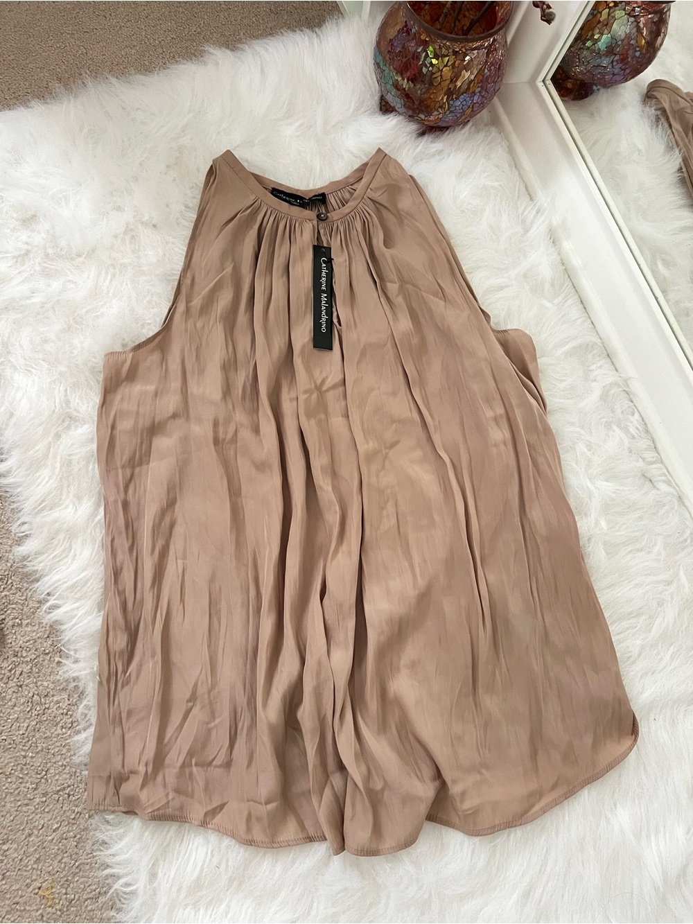 Catherine Malandrino Blush Beige Pleated Sleeveless top
